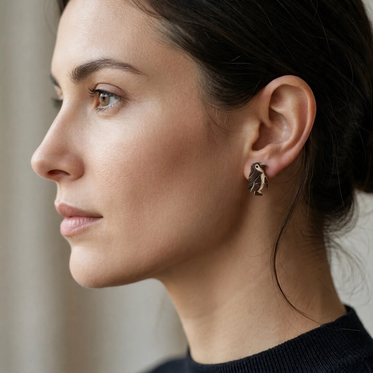 Aretes de Tagua artesanales pinguino | Palo Santo DeltaTau