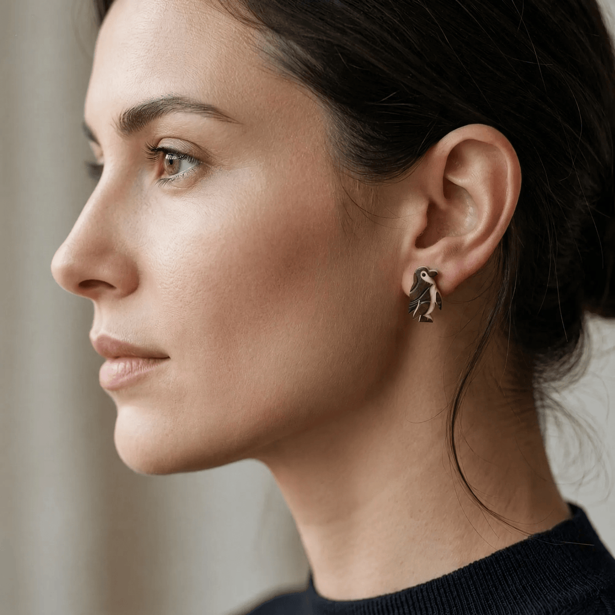 Aretes de Tagua artesanales pinguino | Palo Santo DeltaTau