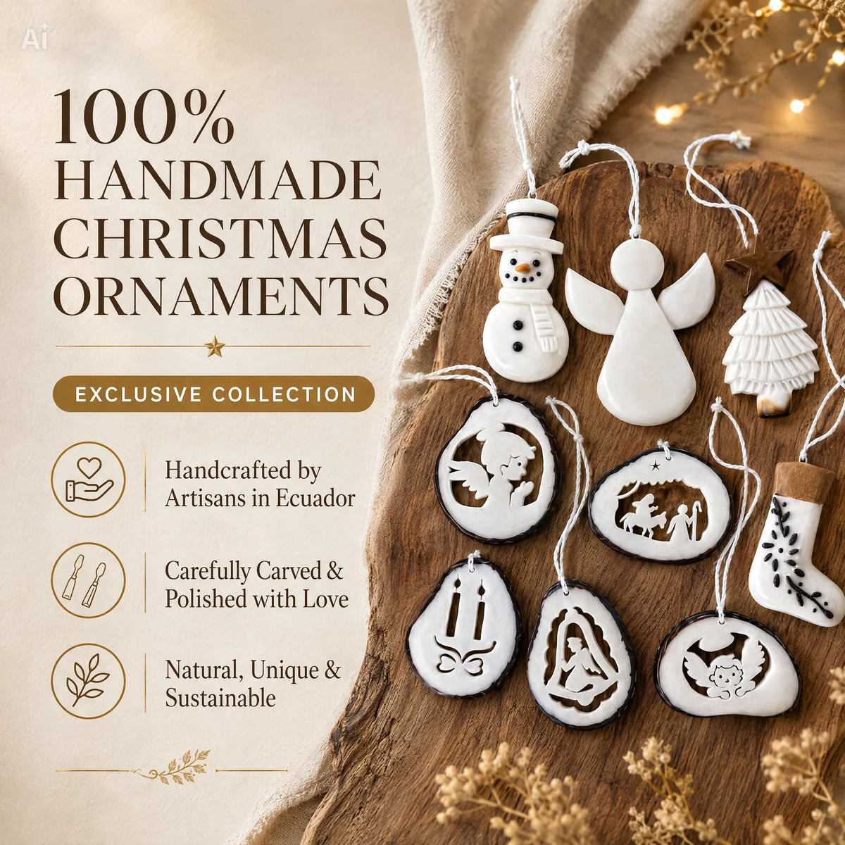 Adornos Navideños de Tagua | characteristics