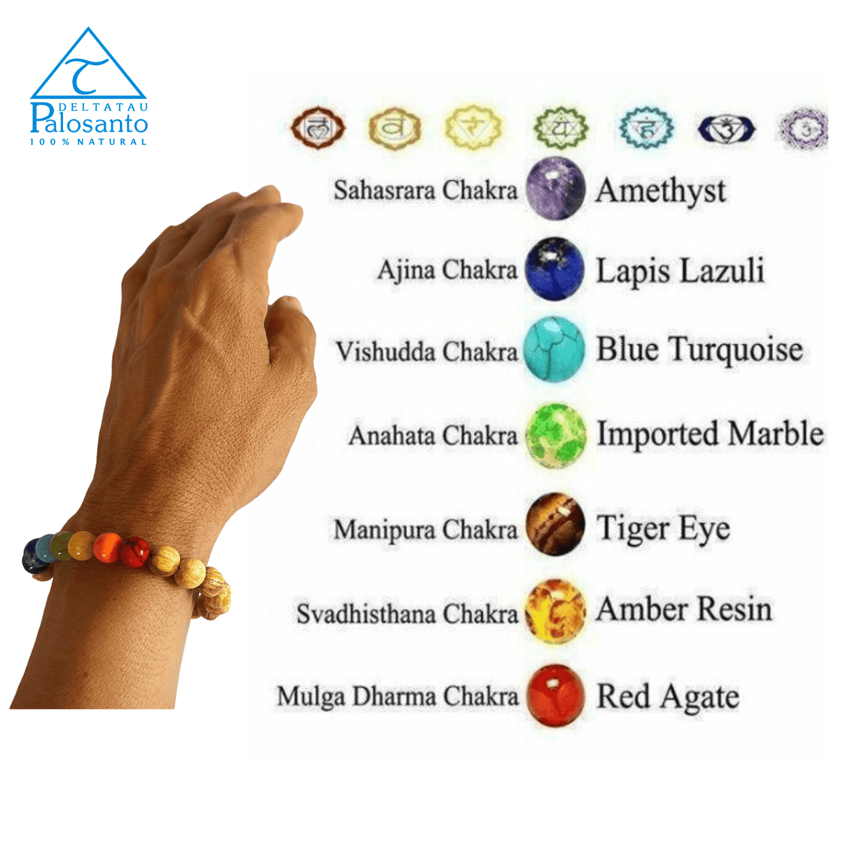 Pulsera De Palo Santo 7 Chakras Palo Santo - Palo Santo DeltaTau